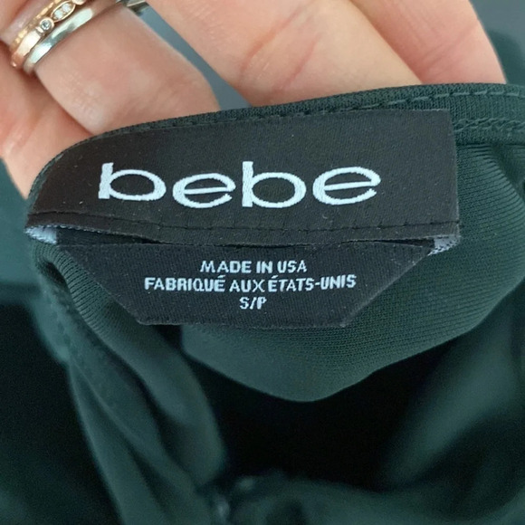 Dark Green Bebe Fitted Long Sleeve Midi Dress - Picture 6 of 6